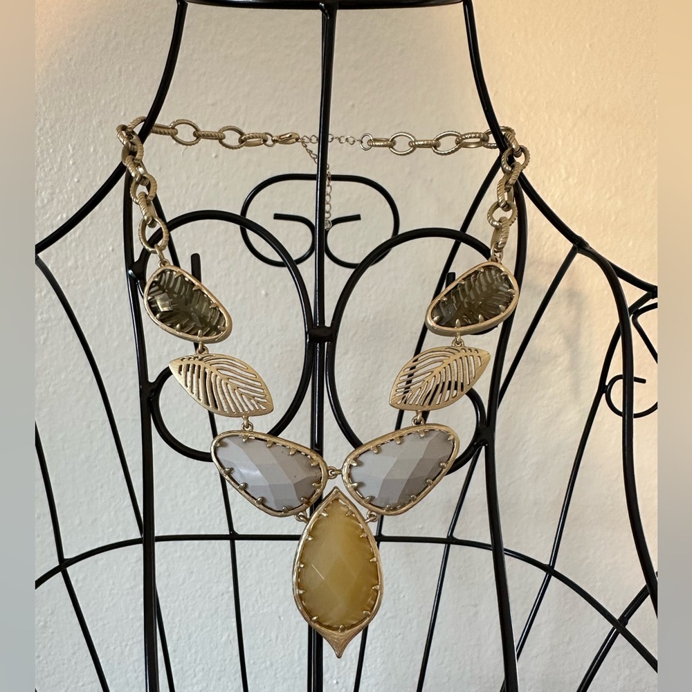 Neutral Earthy Boho Gold Leaf Necklace
